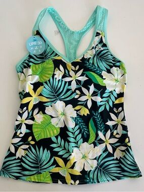 ZeroXposur Swimwear Women’s Size XS Built In Bra Tropical Print Swim Tankini Top